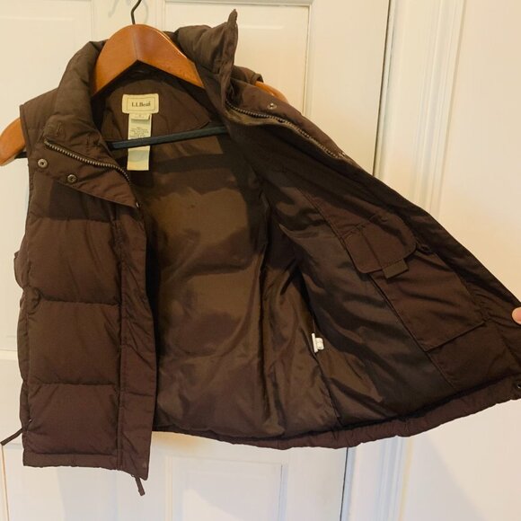 Vintage LL Bean Puffer Vest Jacket Women's Brown Down Insulated Size Small - Picture 8 of 9